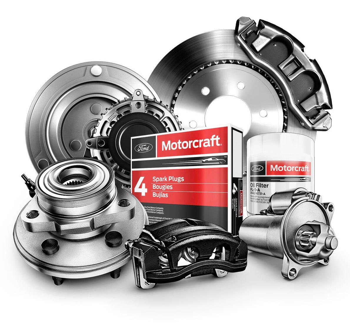 Motocraft brand parts are shown on a white background.